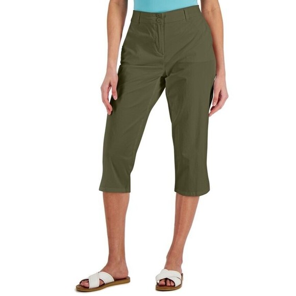 KAREN SCOTT, WOMEN'S NEW STONE COTTON BL REGULAR FIT WOVEN CAPRI, SIZE 14 - Picture 1 of 2